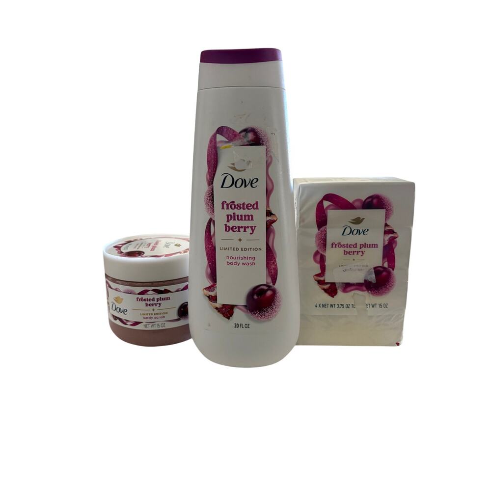 DOVE LIMITED EDITION FROSTED PLUM BERRY SOAP,BODY SCRUB AND BODY WASH